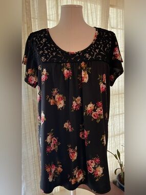 TIMING sheer lace floral flowy top